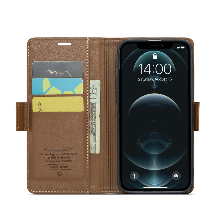 For iPhone 12 Pro Max CaseMe 023 Butterfly Buckle Litchi Texture RFID Anti-theft Leather Phone Case(Brown) - iPhone 12 Pro Max Cases by CaseMe | Online Shopping South Africa | PMC Jewellery