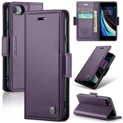 For iPhone SE 2022/SE 2020/6/7/8 CaseMe 023 Butterfly Buckle Litchi Texture RFID Anti-theft Leather Phone Case(Pearly Purple) - More iPhone Cases by CaseMe | Online Shopping South Africa | PMC Jewellery