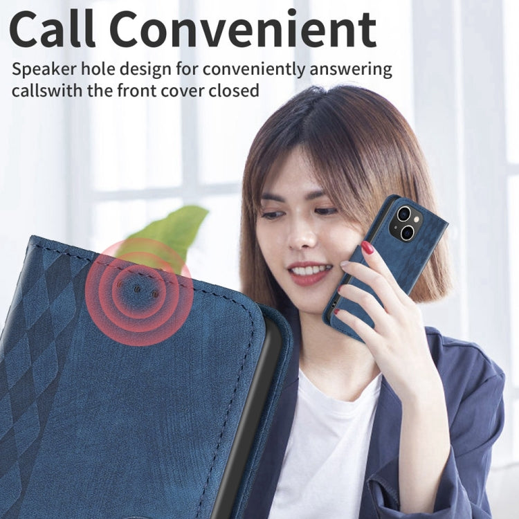 For iPhone 14 Plaid Embossed Leather Phone Case(Blue) - free shipping - PMC TechLife - Order now!