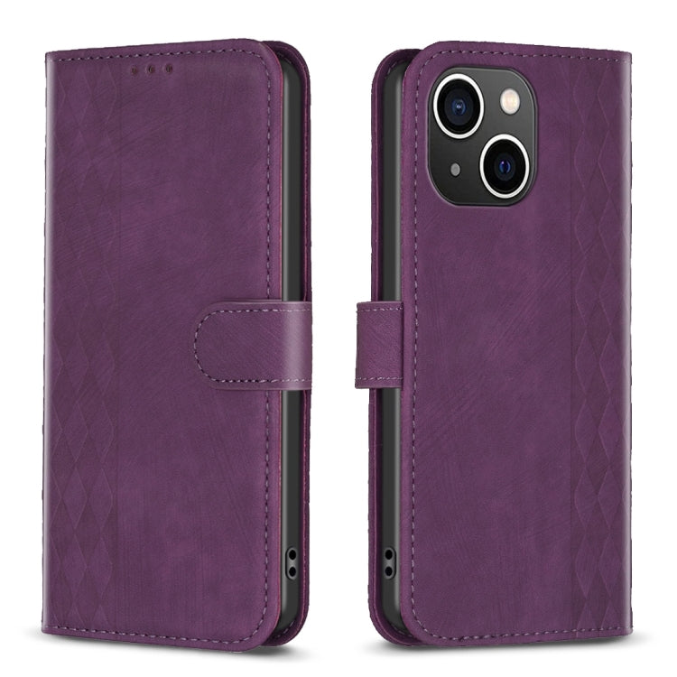 For iPhone 13 Plaid Embossed Leather Phone Case(Purple) - free shipping - PMC TechLife - Order now!
