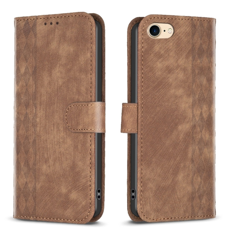 For iPhone SE 2022 / 7 / 8 Plaid Embossed Leather Phone Case(Brown) - free shipping - PMC TechLife - Order now!