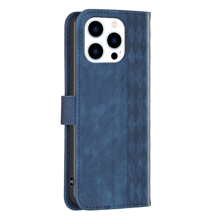 For iPhone 15 Pro Max Plaid Embossed Leather Phone Case(Blue) - free shipping - PMC TechLife - Order now!