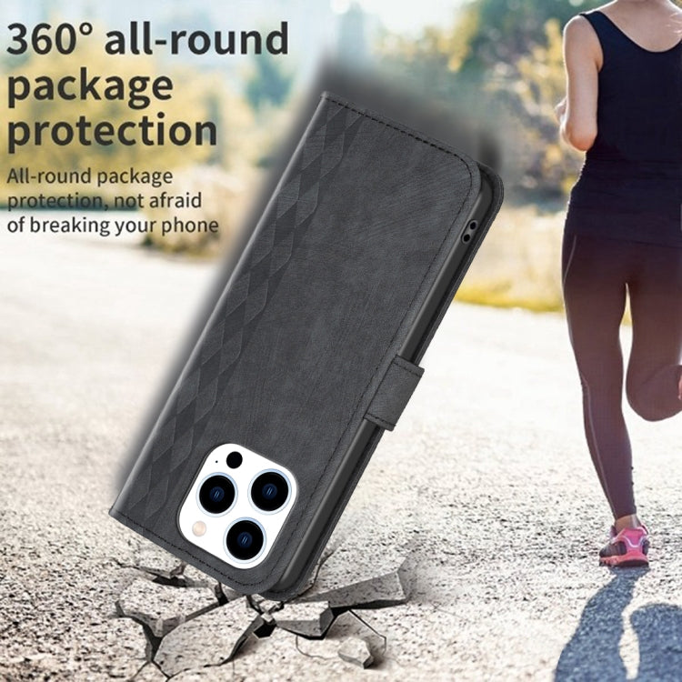 For iPhone 15 Pro Plaid Embossed Leather Phone Case(Black) - free shipping - PMC TechLife - Order now!