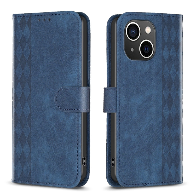 For iPhone 15 Plus Plaid Embossed Leather Phone Case(Blue) - free shipping - PMC TechLife - Order now!