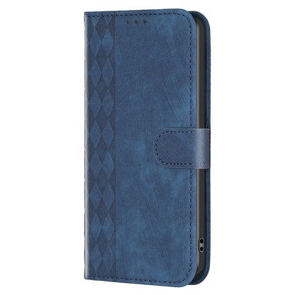 For iPhone 15 Plus Plaid Embossed Leather Phone Case(Blue) - iPhone 15 Plus Cases by PMC Jewellery | Online Shopping South Africa | PMC Jewellery