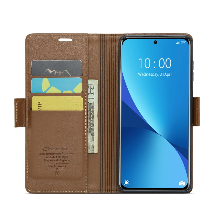 For Xiaomi 12 / 12X / 12S CaseMe 023 Butterfly Buckle Litchi Texture RFID Anti-theft Leather Phone Case(Brown) - Xiaomi Cases by CaseMe | Online Shopping South Africa | PMC Jewellery | Buy Now Pay Later Mobicred