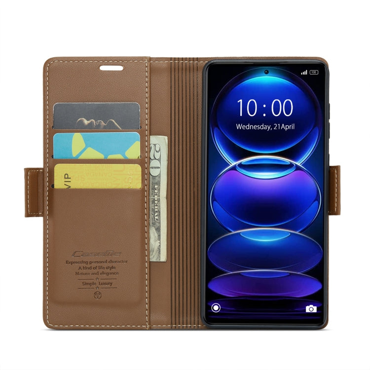 CaseMe 023 Butterfly Buckle Litchi Texture RFID Anti-theft Leather Phone Case For Xiaomi Poco X5 Pro 5G/Redmi Note 12 Pro 5G Global(Brown) - Xiaomi Cases by CaseMe | Online Shopping South Africa | PMC Jewellery