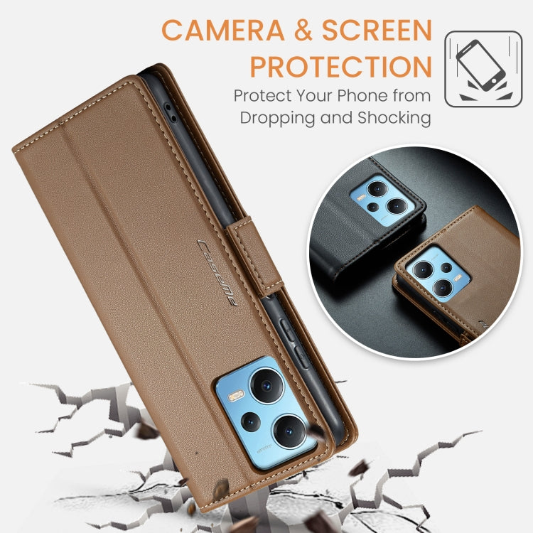 For Xiaomi Poco X5 5G/Redmi Note 12 5G Global CaseMe 023 Butterfly Buckle Litchi Texture RFID Anti-theft Leather Phone Case(Brown) - Xiaomi Cases by CaseMe | Online Shopping South Africa | PMC Jewellery
