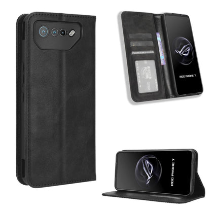 For ASUS ROG Phone 7 Magnetic Buckle Retro Texture Leather Phone Case(Black) - ASUS Cases by PMC Jewellery | Online Shopping South Africa | PMC Jewellery