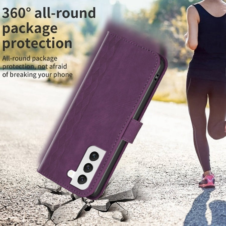 For Samsung Galaxy S22 5G Plaid Embossed Leather Phone Case(Purple) - free shipping - PMC TechLife - Order now!