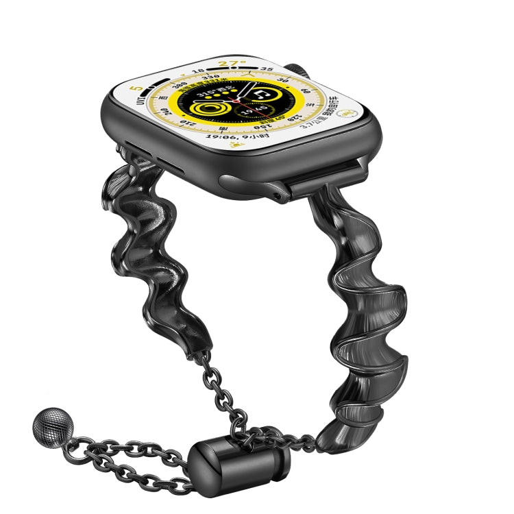Ribbon Wave Metal Watch Band For Apple Watch 8 45mm(Black) - Watch Bands by PMC TechLife | Online Shopping South Africa | PMC TechLife