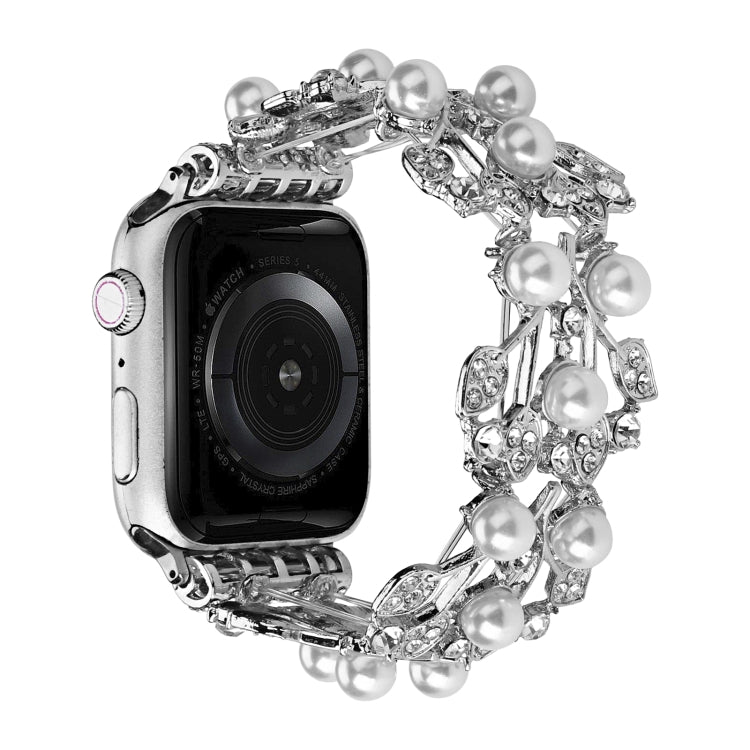 Four-leaf Bead Metal Watch Band For Apple Watch 7 45mm(Silver) - Watch Bands by PMC TechLife | Online Shopping South Africa | PMC TechLife