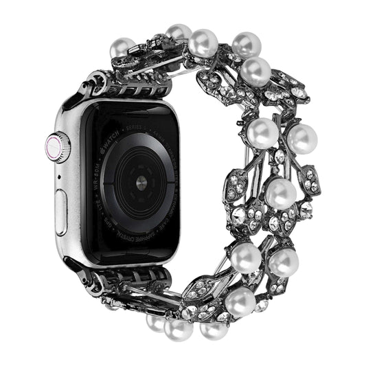 Four-leaf Bead Metal Watch Band For Apple Watch 7 45mm(Black) - Watch Bands by PMC Jewellery | Online Shopping South Africa | PMC Jewellery