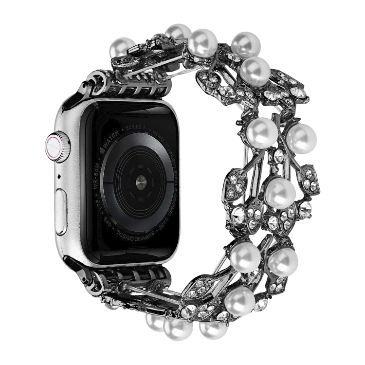 Four-leaf Bead Metal Watch Band For Apple Watch 6 40mm(Black) - Watch Bands by PMC TechLife | Online Shopping South Africa | PMC TechLife