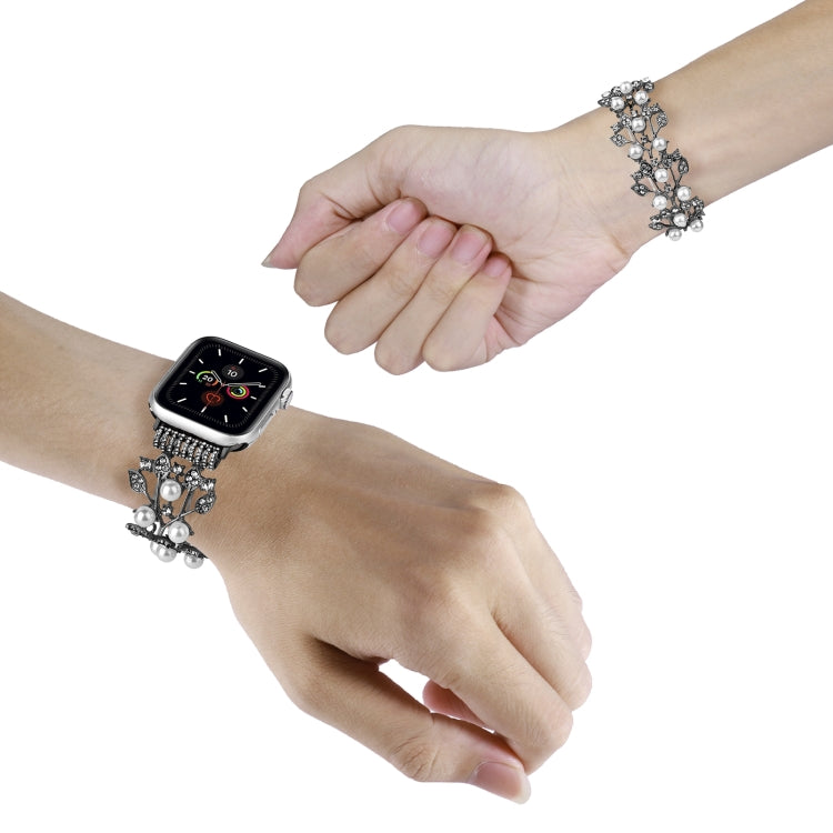 Four-leaf Bead Metal Watch Band For Apple Watch 6 40mm(Black) - Watch Bands by PMC TechLife | Online Shopping South Africa | PMC TechLife