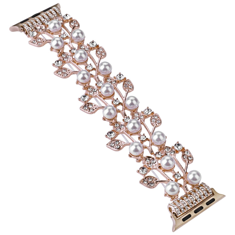 Four-leaf Bead Metal Watch Band For Apple Watch 5 44mm(Rose Gold) - Watch Bands by PMC TechLife | Online Shopping South Africa | PMC TechLife