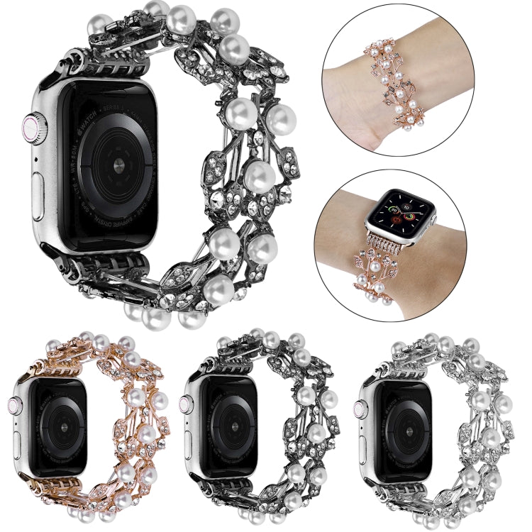 Four-leaf Bead Metal Watch Band For Apple Watch 3 42mm(Black) - Watch Bands by PMC TechLife | Online Shopping South Africa | PMC TechLife