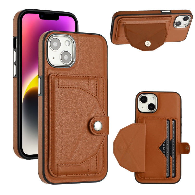 For iPhone 14 Shockproof Leather Phone Case with Card Holder(Brown) - iPhone 14 Cases by PMC Jewellery | Online Shopping South Africa | PMC Jewellery