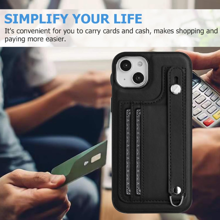 For iPhone 14 Shockproof Leather Phone Case with Wrist Strap(Black) - iPhone 14 Cases by PMC Jewellery | Online Shopping South Africa | PMC Jewellery