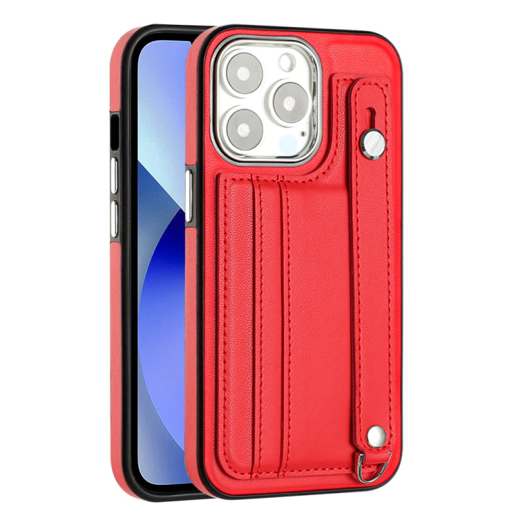For iPhone 13 Pro Shockproof Leather Phone Case with Wrist Strap(Red) - free shipping - PMC TechLife - Order now!
