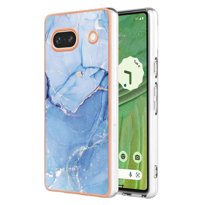 For Google Pixel 7a Electroplating Marble Dual-side IMD Phone Case(Blue 018) - Google Cases by PMC Jewellery | Online Shopping South Africa | PMC Jewellery