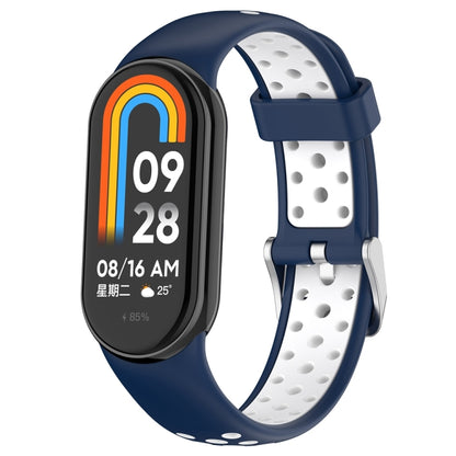 For Xiaomi Mi Band 8 Two-color Steel Plug Silicone Watch Band(Blue White) - Watch Bands by PMC Jewellery | Online Shopping South Africa | PMC Jewellery