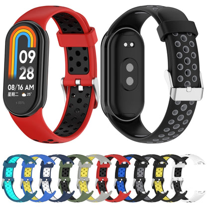 For Xiaomi Mi Band 8 Two-color Steel Plug Silicone Watch Band(Black Blue) - Watch Bands by PMC Jewellery | Online Shopping South Africa | PMC Jewellery