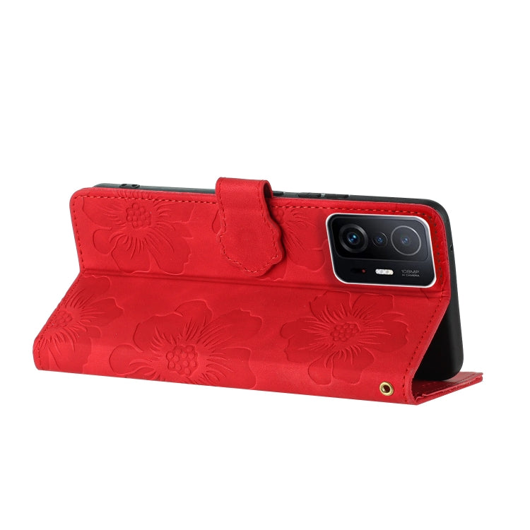 For Xiaomi 11T / 11T Pro Flower Embossing Pattern Leather Phone Case(Red) - free shipping - PMC TechLife - Order now!