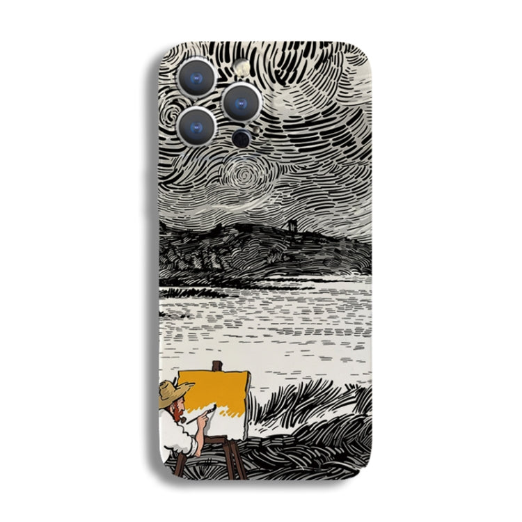 For iPhone 14 Precise Hole Oil Painting Pattern PC Phone Case(Inkwash) - iPhone 14 Cases by PMC TechLife | Online Shopping South Africa | PMC TechLife