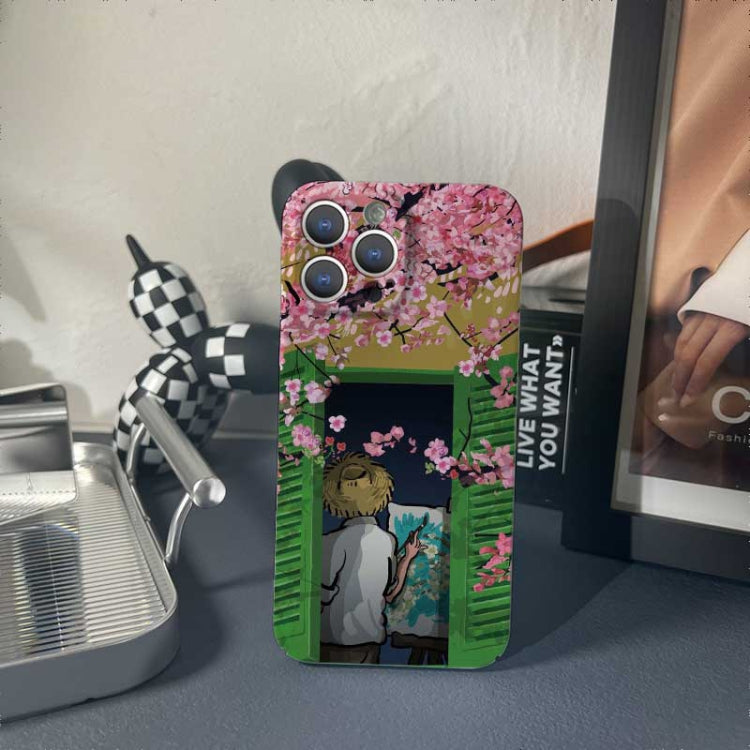 For iPhone 14 Precise Hole Oil Painting Pattern PC Phone Case(Peach Blossom) - iPhone 14 Cases by PMC TechLife | Online Shopping South Africa | PMC TechLife