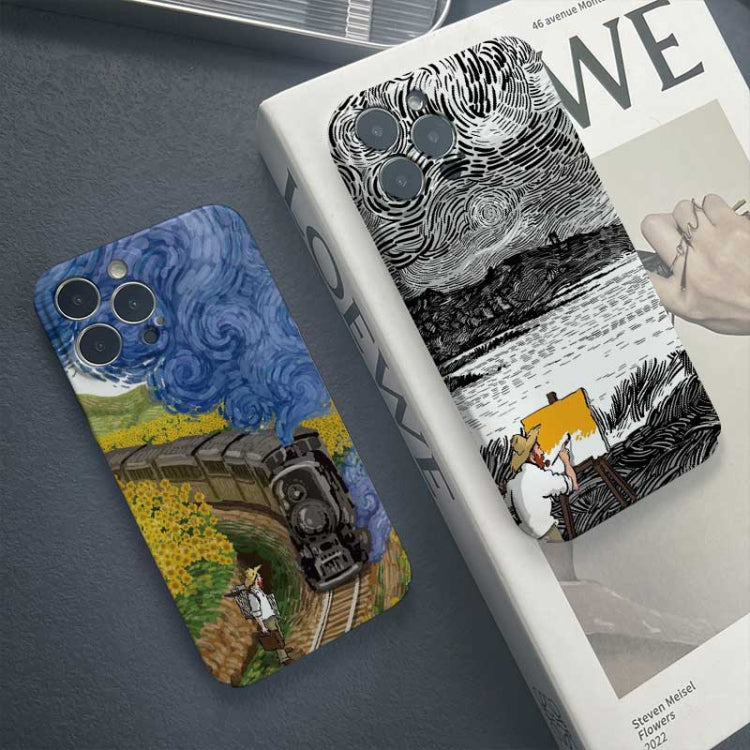 For iPhone 14 Plus Precise Hole Oil Painting Pattern PC Phone Case(Train) - iPhone 14 Plus Cases by PMC TechLife | Online Shopping South Africa | PMC TechLife