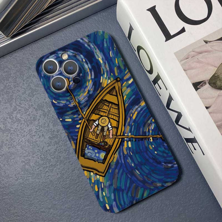 For iPhone 14 Pro Precise Hole Oil Painting Pattern PC Phone Case(Boating) - iPhone 14 Pro Cases by PMC TechLife | Online Shopping South Africa | PMC TechLife