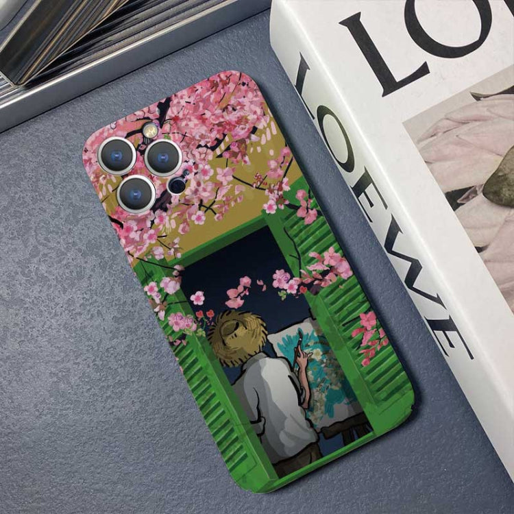 For iPhone 14 Pro Max Precise Hole Oil Painting Pattern PC Phone Case(Peach Blossom) - iPhone 14 Pro Max Cases by PMC TechLife | Online Shopping South Africa | PMC TechLife