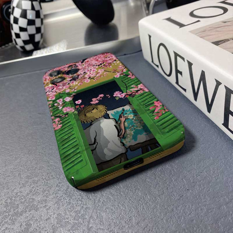 For iPhone 14 Pro Max Precise Hole Oil Painting Pattern PC Phone Case(Peach Blossom) - iPhone 14 Pro Max Cases by PMC TechLife | Online Shopping South Africa | PMC TechLife
