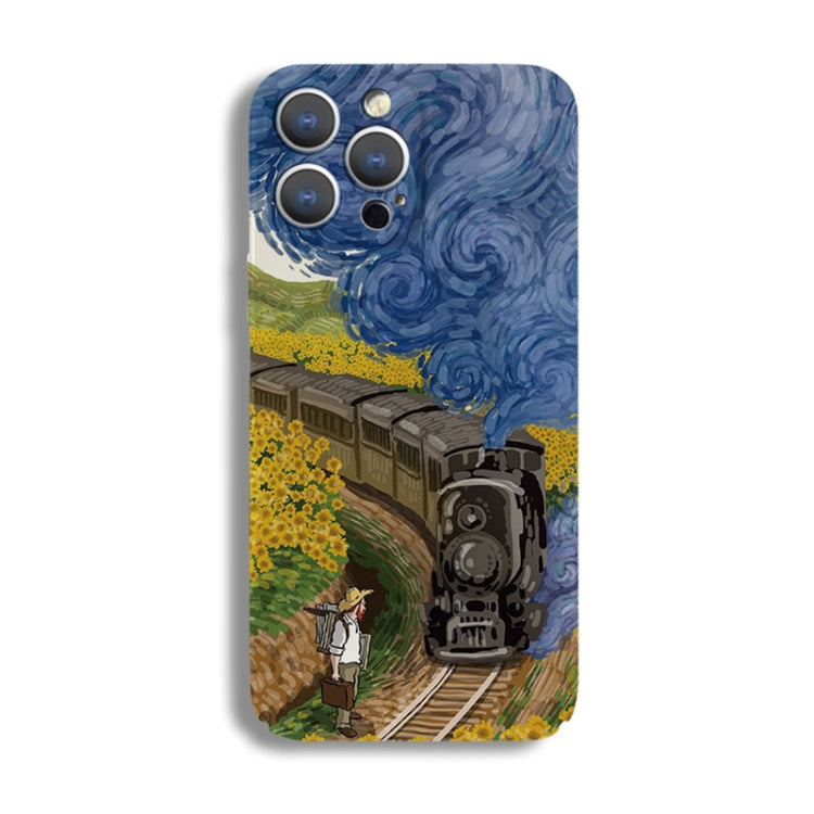 For iPhone 13 Pro Precise Hole Oil Painting Pattern PC Phone Case(Train) - iPhone 13 Pro Cases by PMC TechLife | Online Shopping South Africa | PMC TechLife