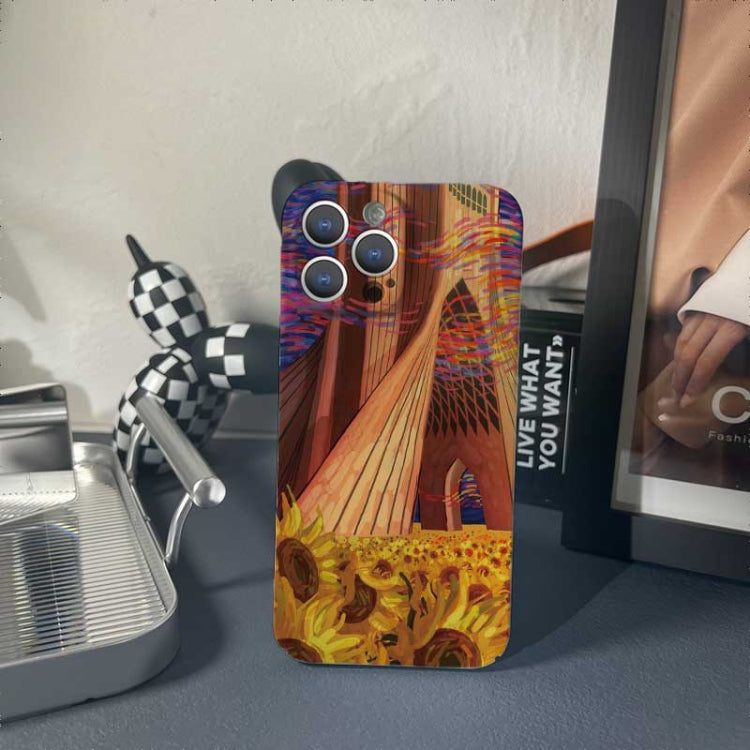 For iPhone 12 Pro Precise Hole Oil Painting Pattern PC Phone Case(Architectural Painting) - iPhone 12 / 12 Pro Cases by PMC Jewellery | Online Shopping South Africa | PMC Jewellery