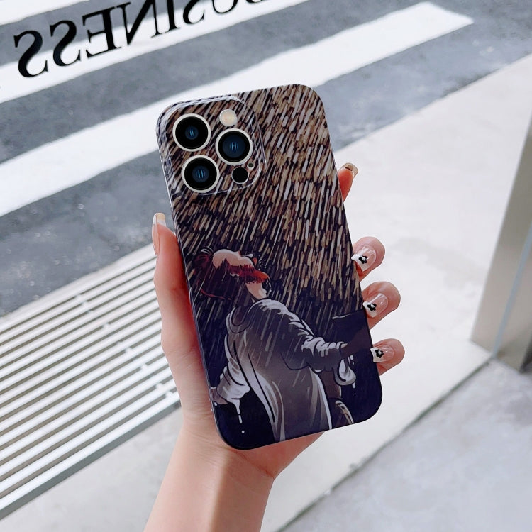 For iPhone 14 Plus Precise Hole Oil Painting Pattern PC Phone Case(Rain) - iPhone 14 Plus Cases by PMC TechLife | Online Shopping South Africa | PMC TechLife