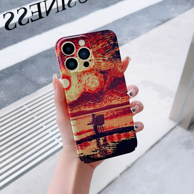 For iPhone 14 Pro Max Precise Hole Oil Painting Pattern PC Phone Case(Sunset) - iPhone 14 Pro Max Cases by PMC TechLife | Online Shopping South Africa | PMC TechLife