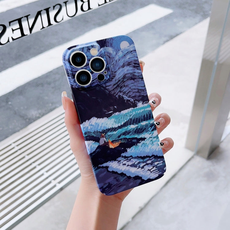 For iPhone 8 Plus / 7 Plus Precise Hole Oil Painting Pattern PC Phone Case(Sea Wave) - More iPhone Cases by PMC TechLife | Online Shopping South Africa | PMC TechLife