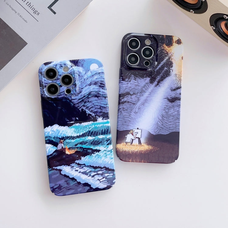 For iPhone 13 Precise Hole Oil Painting Pattern PC Phone Case(Thinker) - iPhone 13 Cases by PMC TechLife | Online Shopping South Africa | PMC TechLife