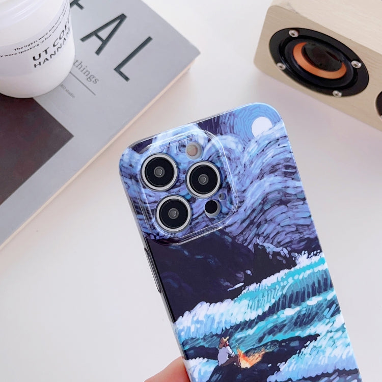 For iPhone 14 Pro Precise Hole Oil Painting Pattern PC Phone Case(Sea Wave) - iPhone 14 Pro Cases by PMC TechLife | Online Shopping South Africa | PMC TechLife