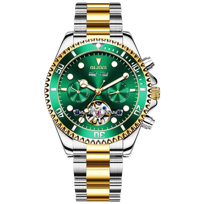 OLEVS 6605 Men Multifunctional Waterproof Mechanical Watch(Green + Gold) - Metal Strap Watches by OLEVS | Online Shopping South Africa | PMC Jewellery
