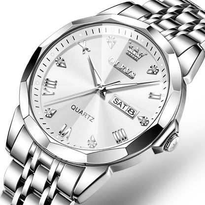 OLEVS 9931 Men Luminous Waterproof Quartz Watch(White + Silver) - Metal Strap Watches by OLEVS | Online Shopping South Africa | PMC Jewellery