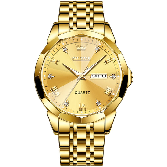 OLEVS 9931 Men Luminous Waterproof Quartz Watch(Gold) - Metal Strap Watches by OLEVS | Online Shopping South Africa | PMC Jewellery