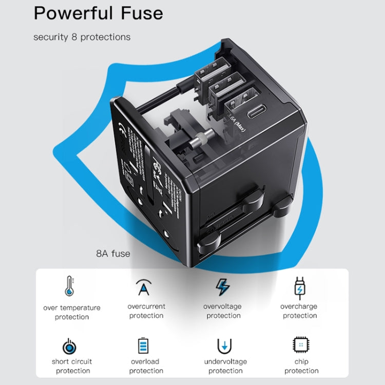 Yesido MC-10 3 USB + Type-C Ports Multi-function Universal Travel Adapter Plug(Black) - Extension Socket by Yesido | Online Shopping South Africa | PMC TechLife | Buy Now Pay Later Mobicred