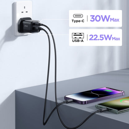 JOYROOM TCF08 30W USB+USB-C / Type-C Dual Port Charger, Plug:UK Plug(Black) - USB Charger by JOYROOM | Online Shopping South Africa | PMC Jewellery