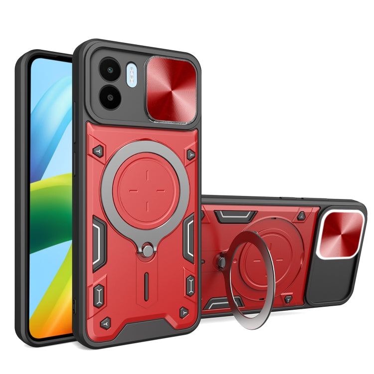 For Xiaomi Redmi A1 4G CD Texture Sliding Camshield Magnetic Holder Phone Case(Red) - Xiaomi Cases by PMC Jewellery | Online Shopping South Africa | PMC Jewellery