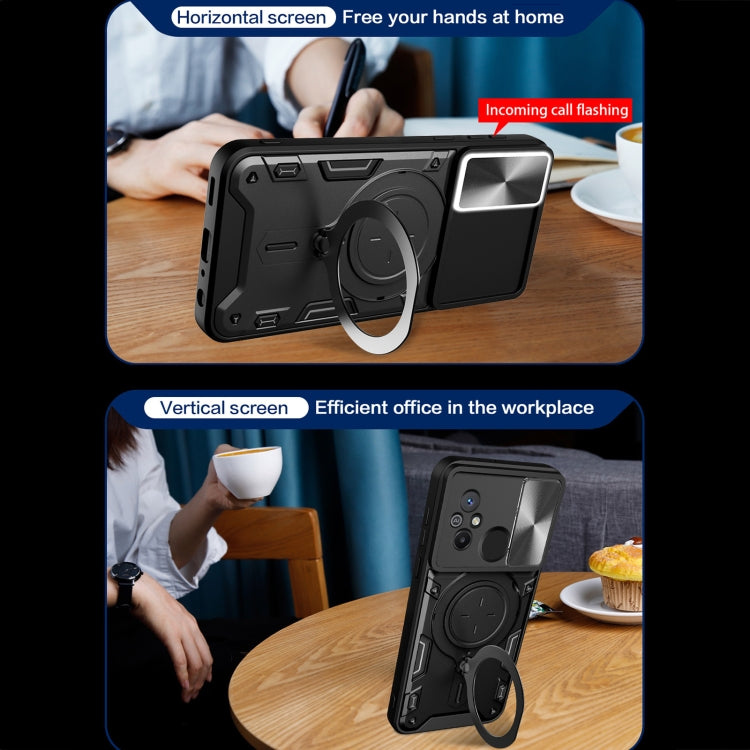 For Xiaomi Redmi 12C CD Texture Sliding Camshield Magnetic Holder Phone Case(Red) - free shipping - PMC TechLife - Order now!