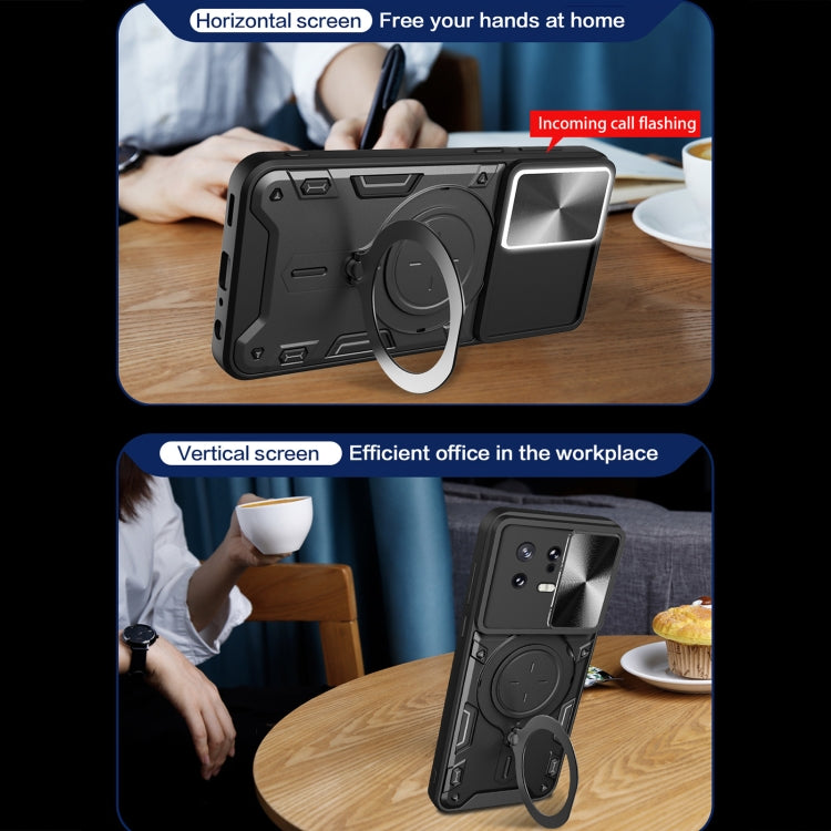 For Xiaomi 13 CD Texture Sliding Camshield Magnetic Holder Phone Case(Black) - free shipping - PMC TechLife - Order now!