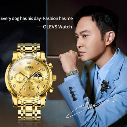 OLEVS 2889 Men Multifunctional Luminous Waterproof Quartz Watch(Gold) - Metal Strap Watches by OLEVS | Online Shopping South Africa | PMC Jewellery